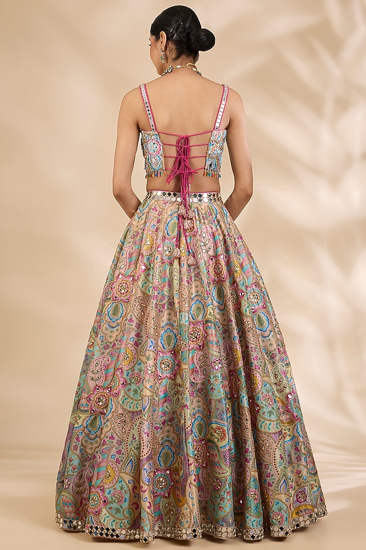 Multi-Coloured Silk Mirrorwork & Sequin Embellished A-Line Wedding Lehenga Set by SHIVA JANGRA at Pernia's Pop Up Shop