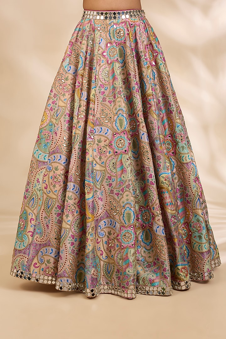 Multi-Coloured Silk Mirrorwork & Sequin Embellished A-Line Wedding Lehenga Set by SHIVA JANGRA at Pernia's Pop Up Shop
