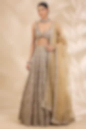 Gold Organza Nakshi & Zardozi Embroidered A-Line Bridal Lehenga Set by SHIVA JANGRA at Pernia's Pop Up Shop