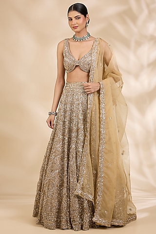 Gold Organza Nakshi & Zardozi Embroidered A-Line Lehenga Set by SHIVA JANGRA