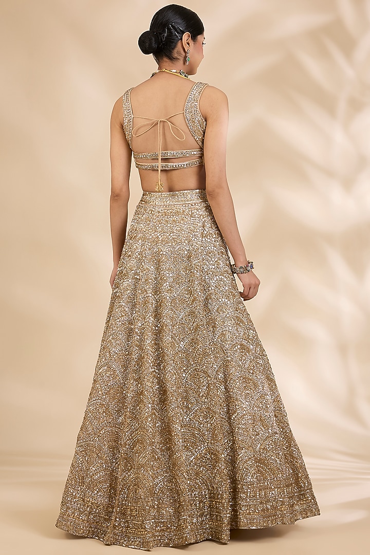 Gold Organza Nakshi & Zardozi Embroidered A-Line Bridal Lehenga Set by SHIVA JANGRA at Pernia's Pop Up Shop