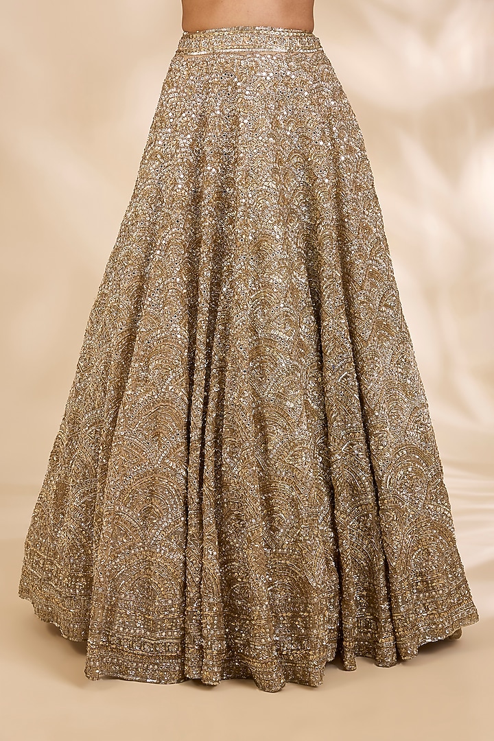 Gold Organza Nakshi & Zardozi Embroidered A-Line Bridal Lehenga Set by SHIVA JANGRA at Pernia's Pop Up Shop