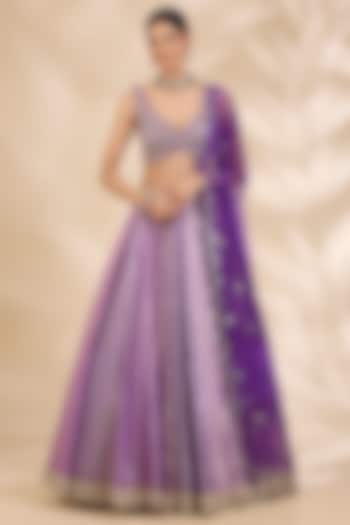 Purple Chanderi Brocade Mirror Embellished A-Line Wedding Lehenga Set by SHIVA JANGRA at Pernia's Pop Up Shop