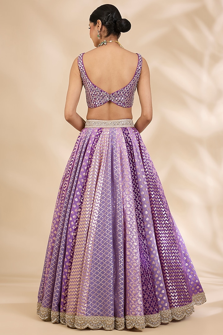 Purple Chanderi Brocade Mirror Embellished A-Line Wedding Lehenga Set by SHIVA JANGRA at Pernia's Pop Up Shop