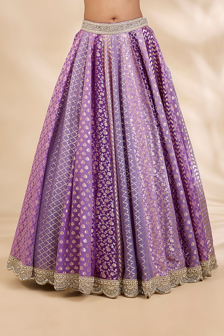 Purple Chanderi Brocade Mirror Embellished A-Line Wedding Lehenga Set by SHIVA JANGRA at Pernia's Pop Up Shop