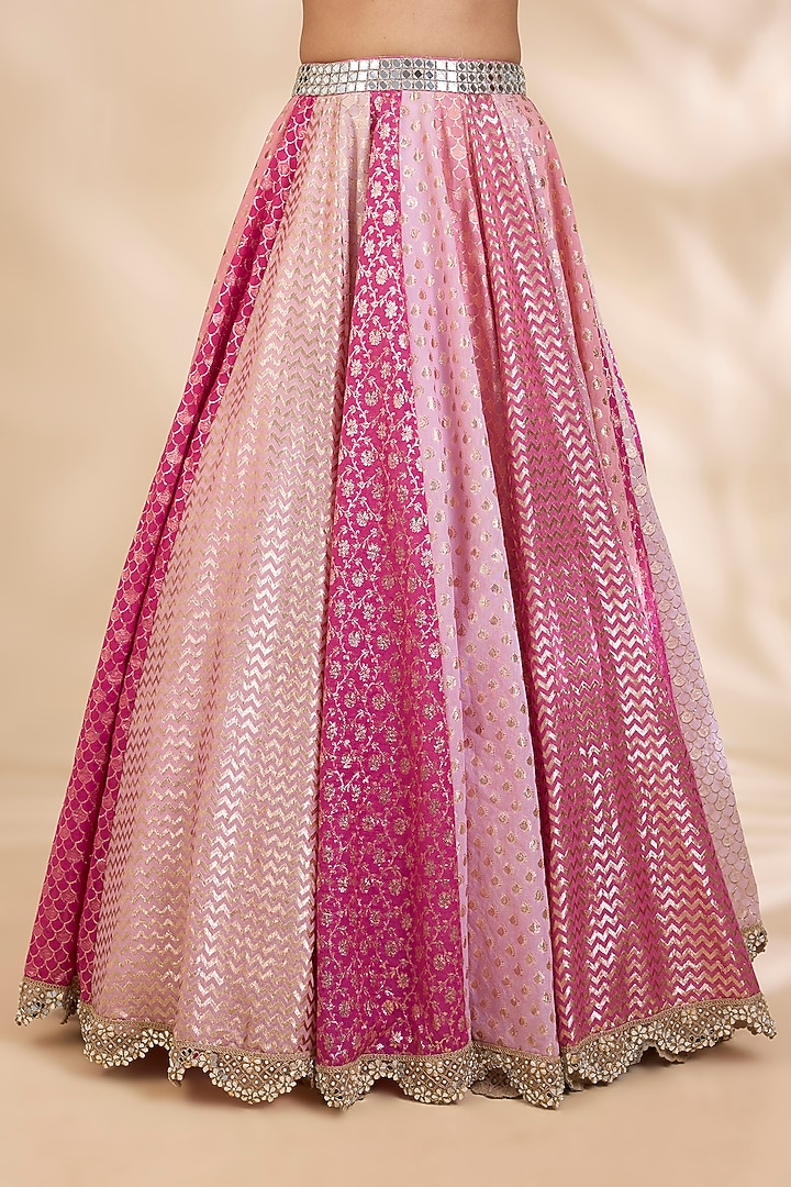 Pink Chanderi Brocade Mirrorwork A-Line Wedding Lehenga Set by SHIVA JANGRA at Pernia's Pop Up Shop