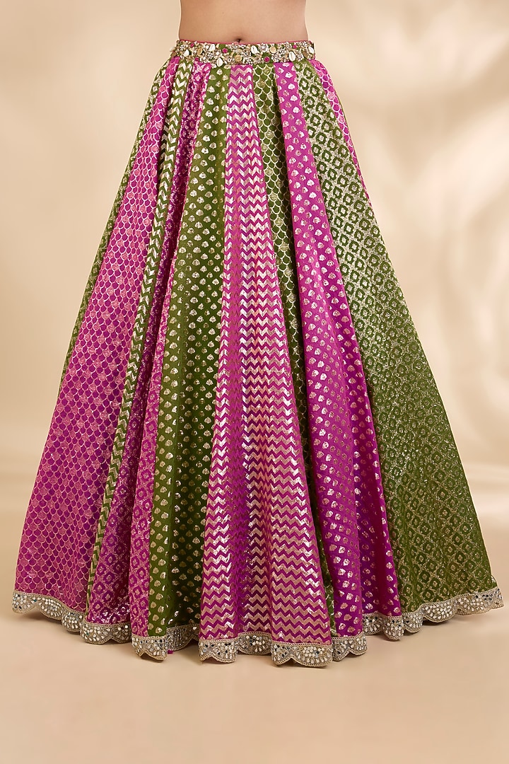 Pink & Green Chanderi Gota & Sequin Embellished A-Line Wedding Lehenga Set by SHIVA JANGRA at Pernia's Pop Up Shop