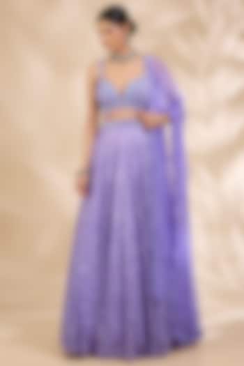 Lavender Net Thread Embroidered A-Line Wedding Lehenga Set by SHIVA JANGRA at Pernia's Pop Up Shop