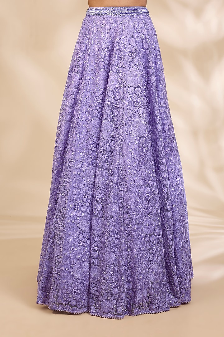 Lavender Net Thread Embroidered A-Line Wedding Lehenga Set by SHIVA JANGRA at Pernia's Pop Up Shop