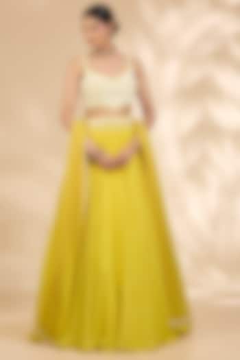 Yellow Georgette Floral Shellwork Wedding Lehenga Set by SHIVA JANGRA at Pernia's Pop Up Shop