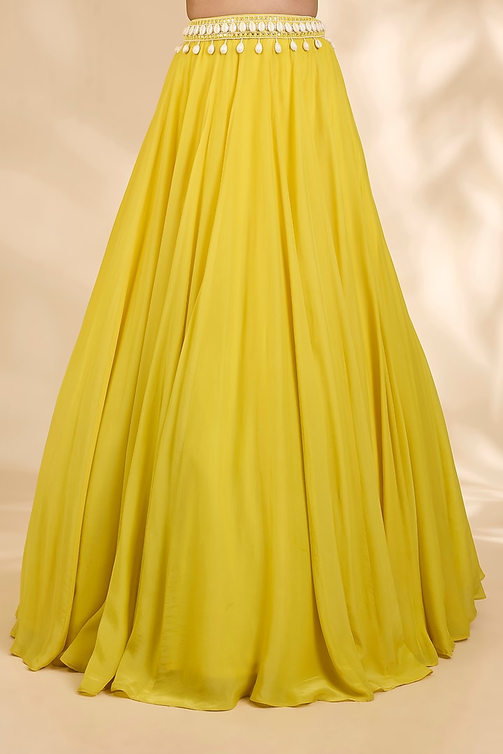 Yellow Georgette Floral Shellwork Wedding Lehenga Set by SHIVA JANGRA at Pernia's Pop Up Shop