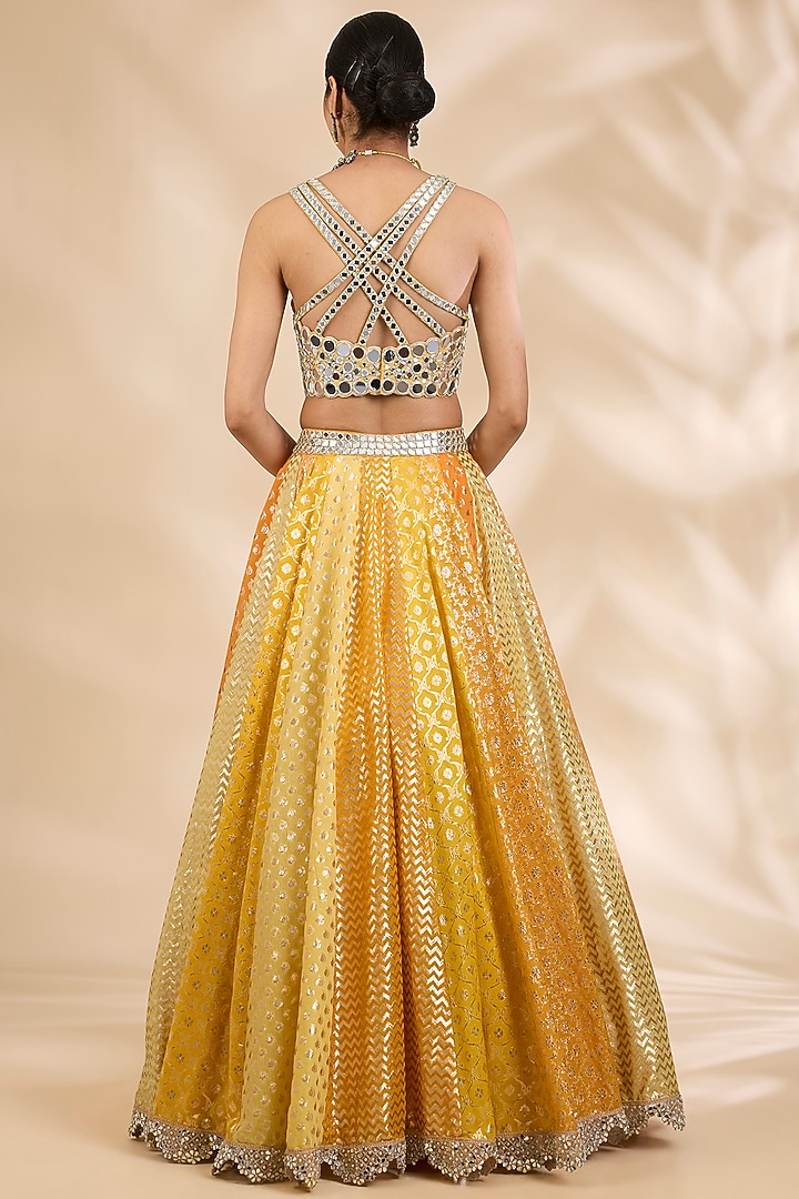 Yellow Chanderi Brocade Embroidered A-Line Wedding Lehenga Set by SHIVA JANGRA at Pernia's Pop Up Shop