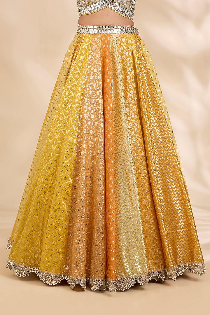 Yellow Chanderi Brocade Embroidered A-Line Wedding Lehenga Set by SHIVA JANGRA at Pernia's Pop Up Shop