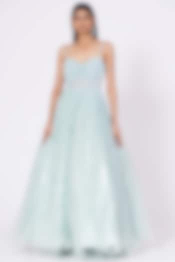 Powder Blue Sequins Embroidered Gown by SHIVA JANGRA