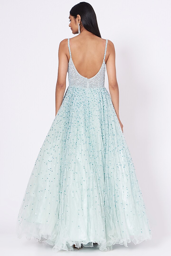 Powder Blue Sequins Embroidered Gown by SHIVA JANGRA at Pernia's Pop Up Shop