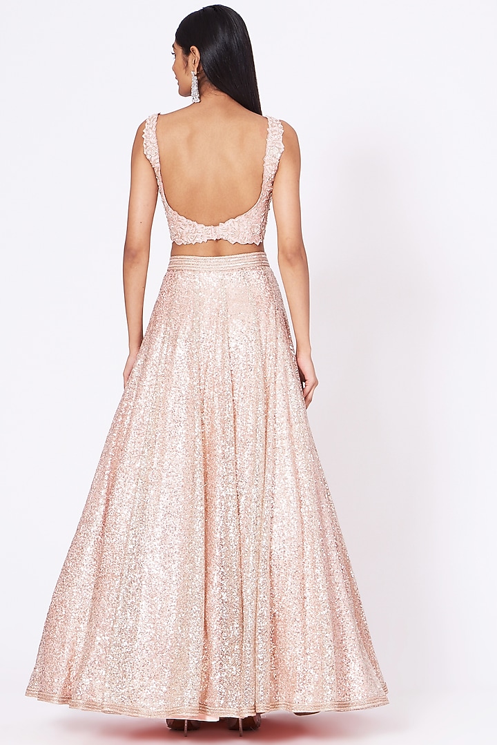 Peach Sequins Embroidered Wedding Lehenga Set by SHIVA JANGRA at Pernia's Pop Up Shop