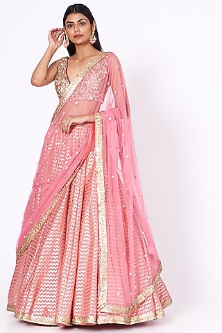 Blush Pink Sequins Hand Embroidered Lehenga Set by SHIVA JANGRA