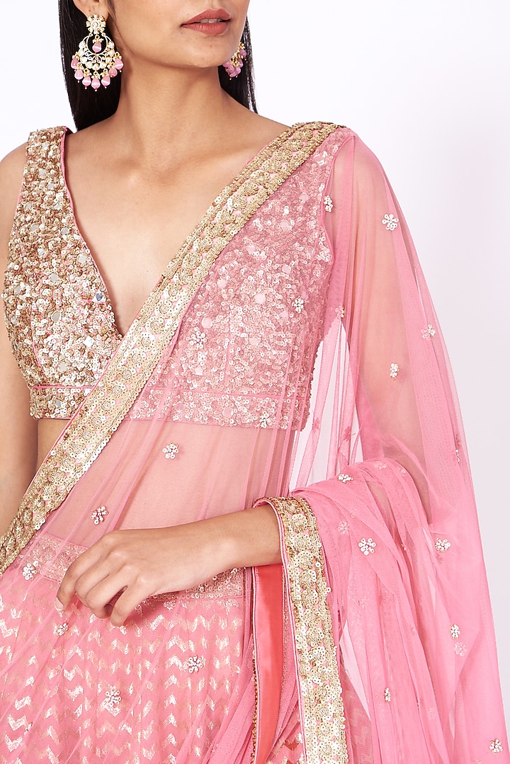 Blush Pink Sequins Hand Embroidered Wedding Lehenga Set by SHIVA JANGRA at Pernia's Pop Up Shop