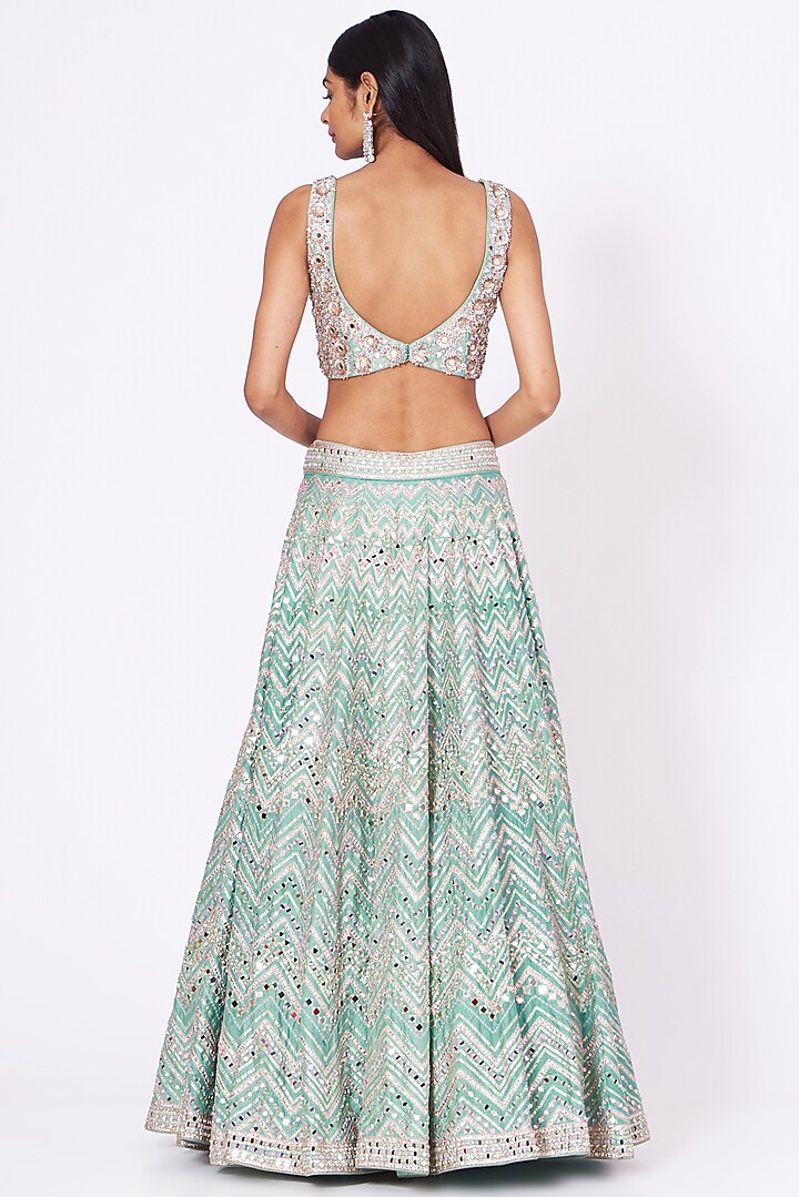 Mint Green Hand Embroidered Wedding Lehenga Set by SHIVA JANGRA at Pernia's Pop Up Shop