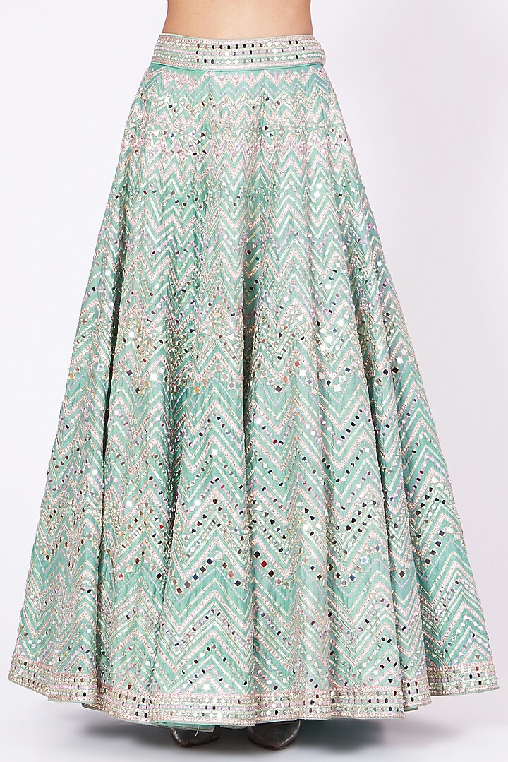 Mint Green Hand Embroidered Wedding Lehenga Set by SHIVA JANGRA at Pernia's Pop Up Shop