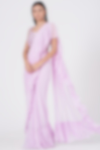 Lilac Pure Georgette Frill Draped Saree Set by SHIVA JANGRA