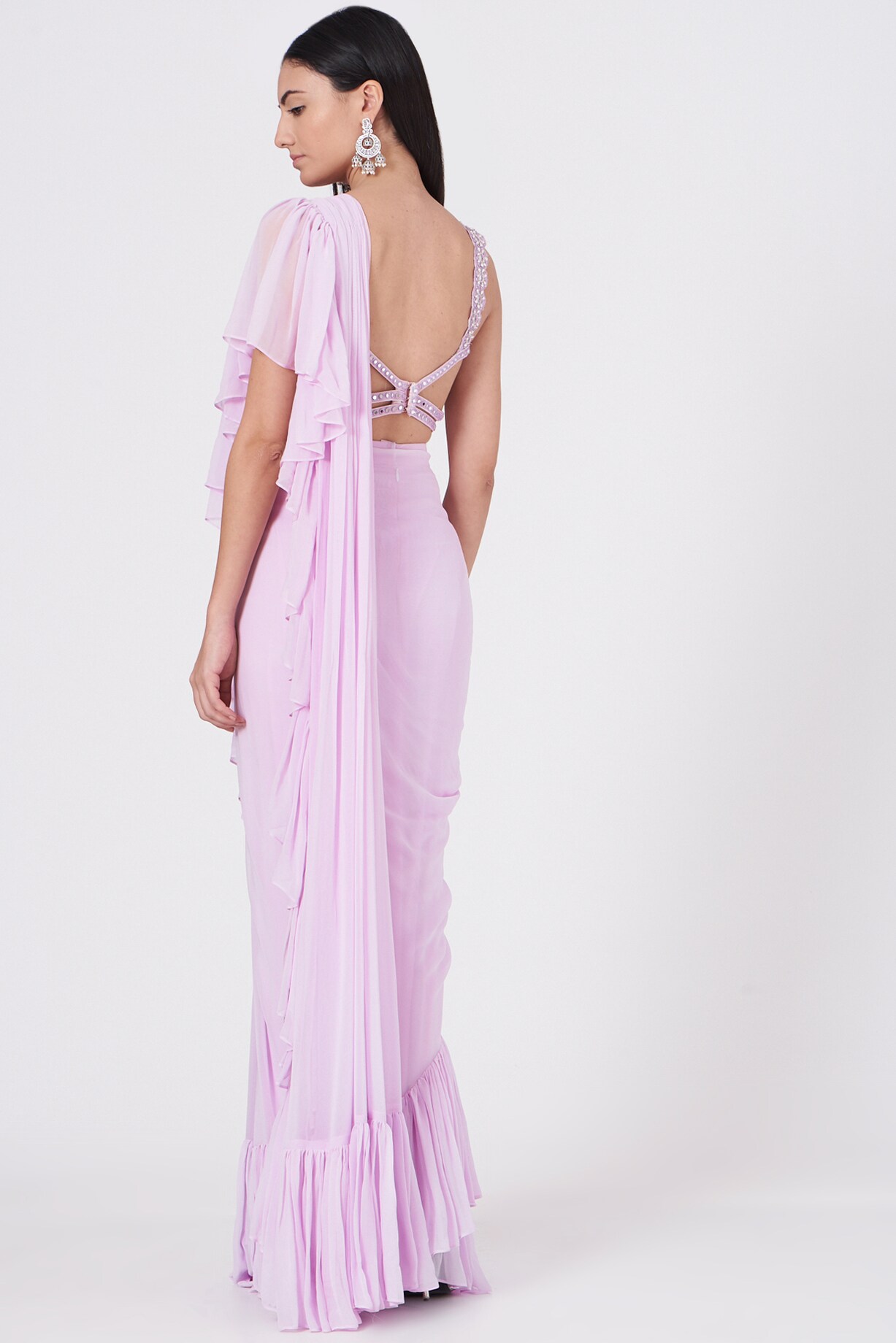 Lilac Pure Georgette Frill Draped Saree Set by SHIVA JANGRA at Pernia's Pop  Up Shop 2026