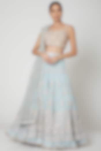 Sky Blue Embroidered Wedding Lehenga Set  by SHIVA JANGRA at Pernia's Pop Up Shop