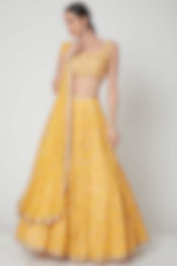 Yellow Embellished Lehenga Set by SHIVA JANGRA
