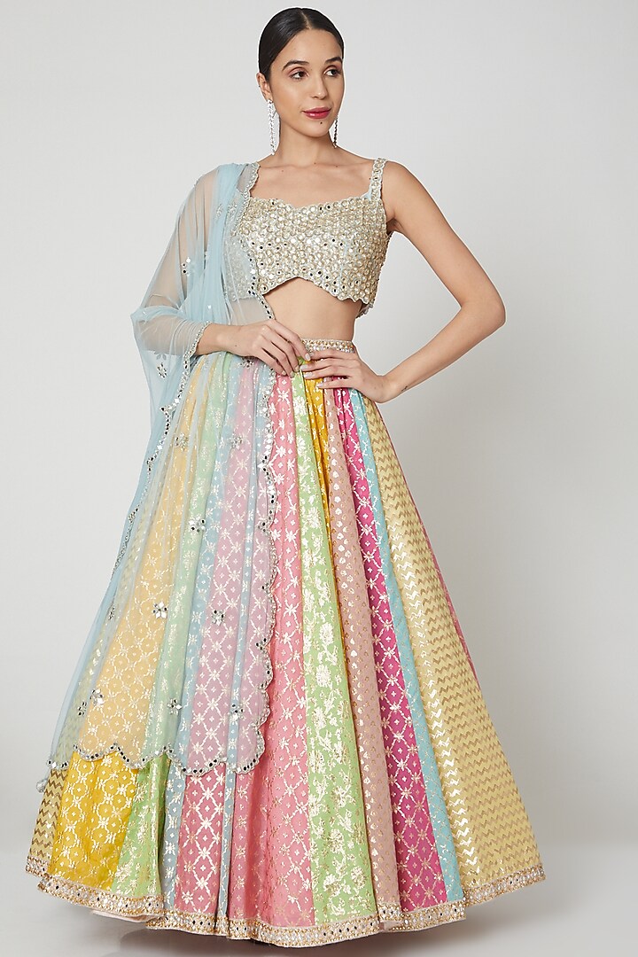 Multi Colored Wedding Lehenga Set With Mirror Work by SHIVA JANGRA at Pernia's Pop Up Shop