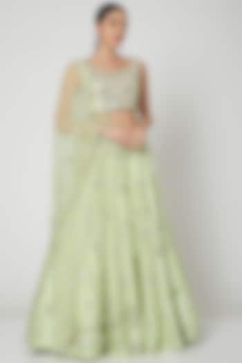 Light Green Wedding Lehenga Set With Mirror Work by SHIVA JANGRA at Pernia's Pop Up Shop