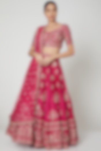 Fuchsia Embroidered Wedding Lehenga Set by SHIVA JANGRA at Pernia's Pop Up Shop