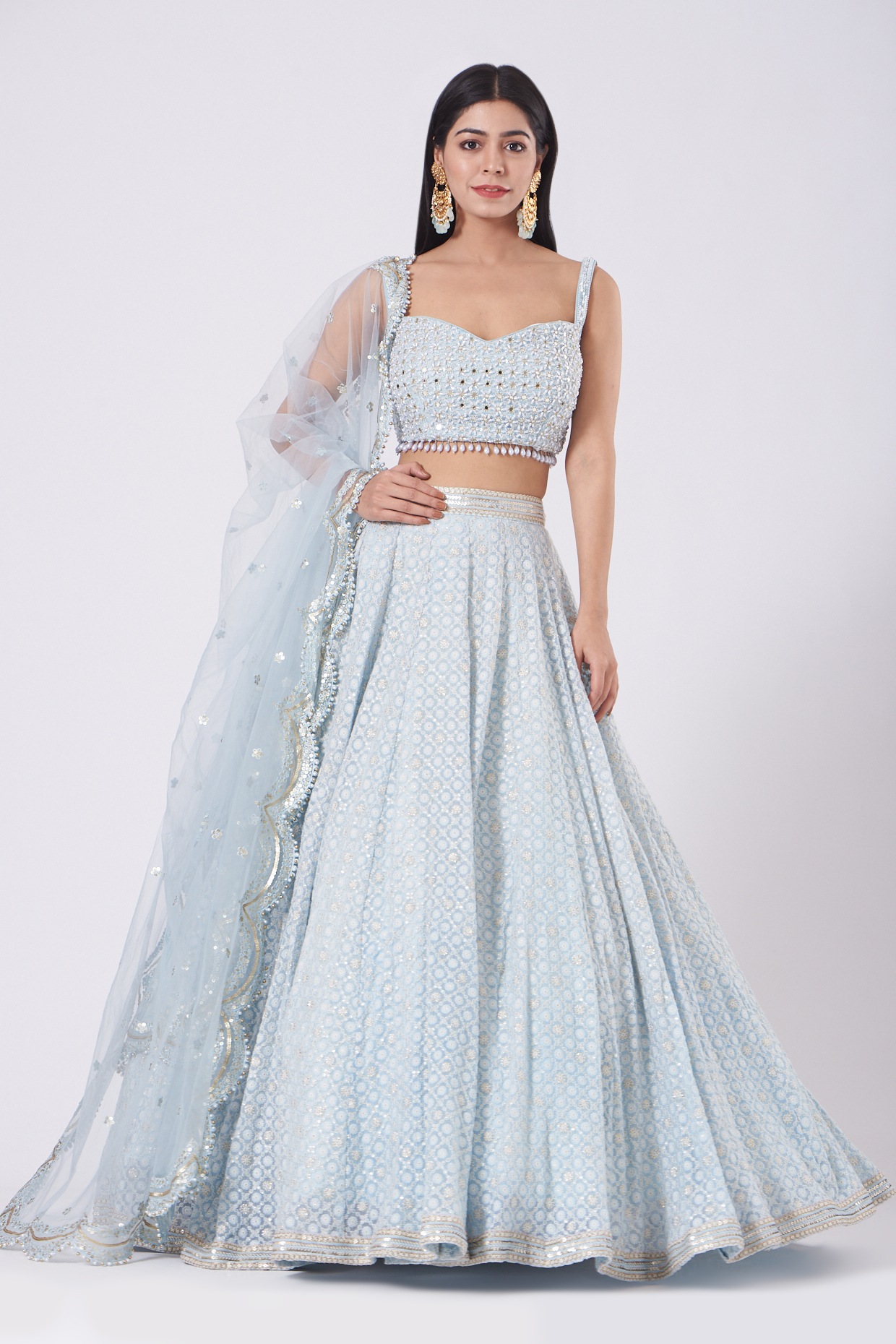 Rent Light Blue Sequins Work Soft Net Lehenga - 5 Days | Party wear lehenga,  Designer lehenga choli, Net lehenga