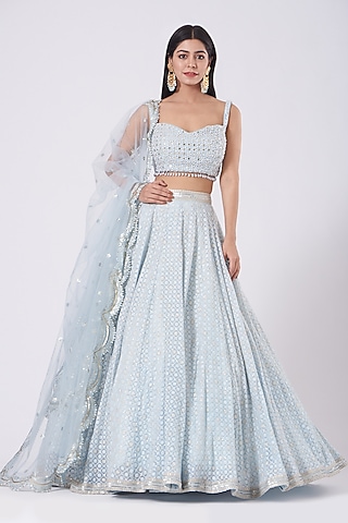 Sky Blue Embroidered Lehenga Set by SHIVA JANGRA
