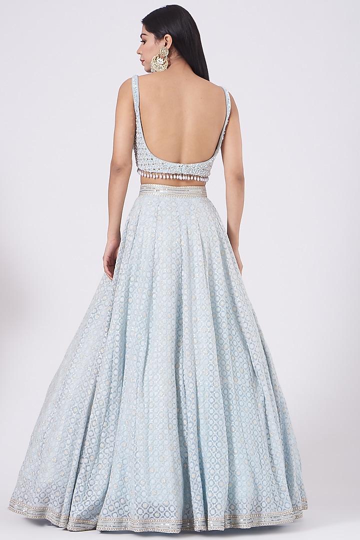 Sky Blue Embroidered Wedding Lehenga Set by SHIVA JANGRA at Pernia's Pop Up  Shop 2026