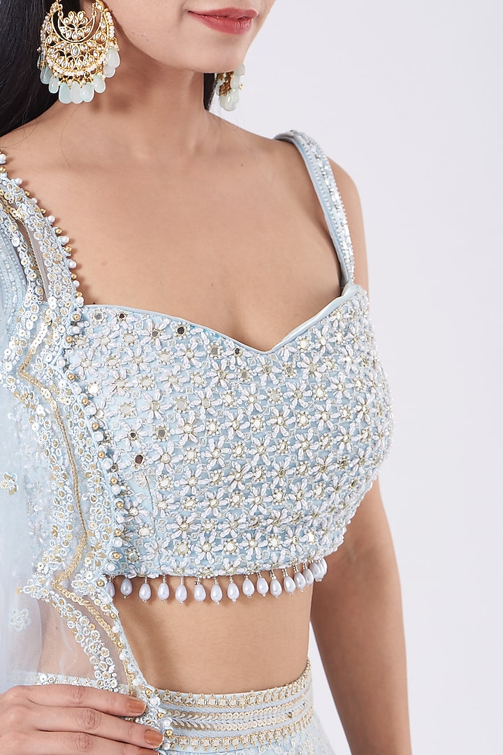 Sky Blue Embroidered Wedding Lehenga Set by SHIVA JANGRA at Pernia's Pop Up Shop