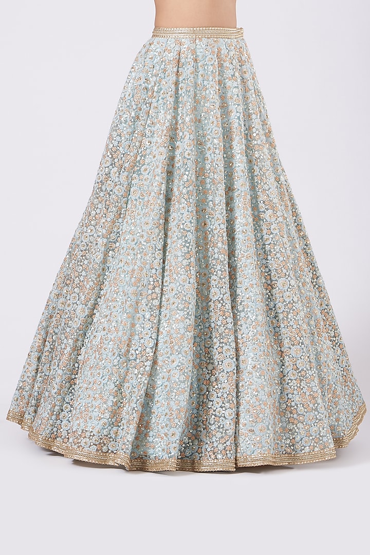 Dull Blue Embroidered Wedding Lehenga Set by SHIVA JANGRA at Pernia's Pop Up Shop