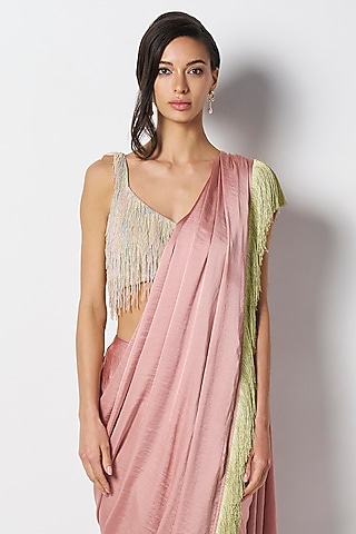 Mint Silk Hand Embroidered Blouse by 431-88 By Shweta Kapur