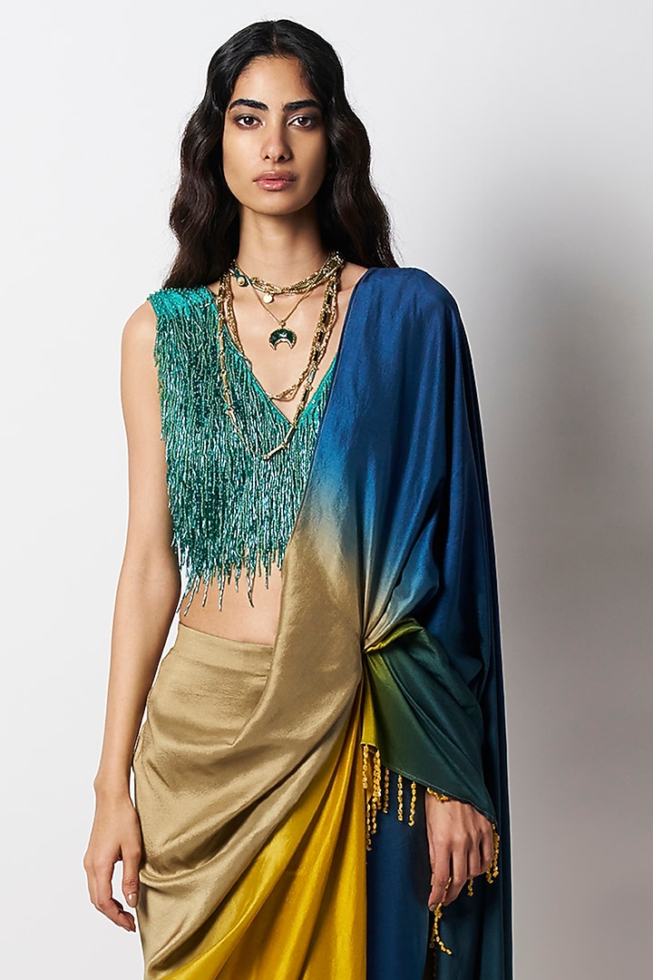 Emerald Green Silk Hand Embroidered Blouse by 431-88 By Shweta Kapur at Pernia's Pop Up Shop