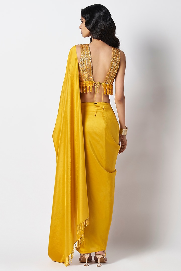 Ochre Yellow Silk Hand Embroidered Blouse by 431-88 By Shweta Kapur at Pernia's Pop Up Shop