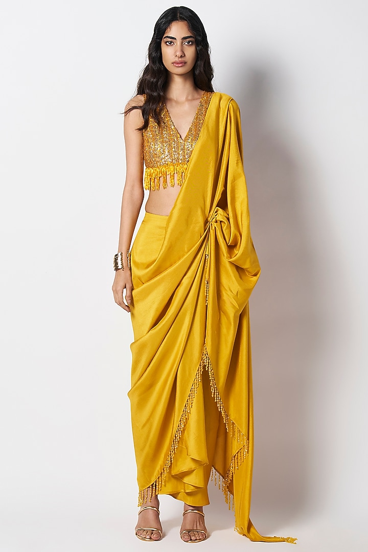 Ochre Yellow Silk Hand Embroidered Blouse by 431-88 By Shweta Kapur at Pernia's Pop Up Shop