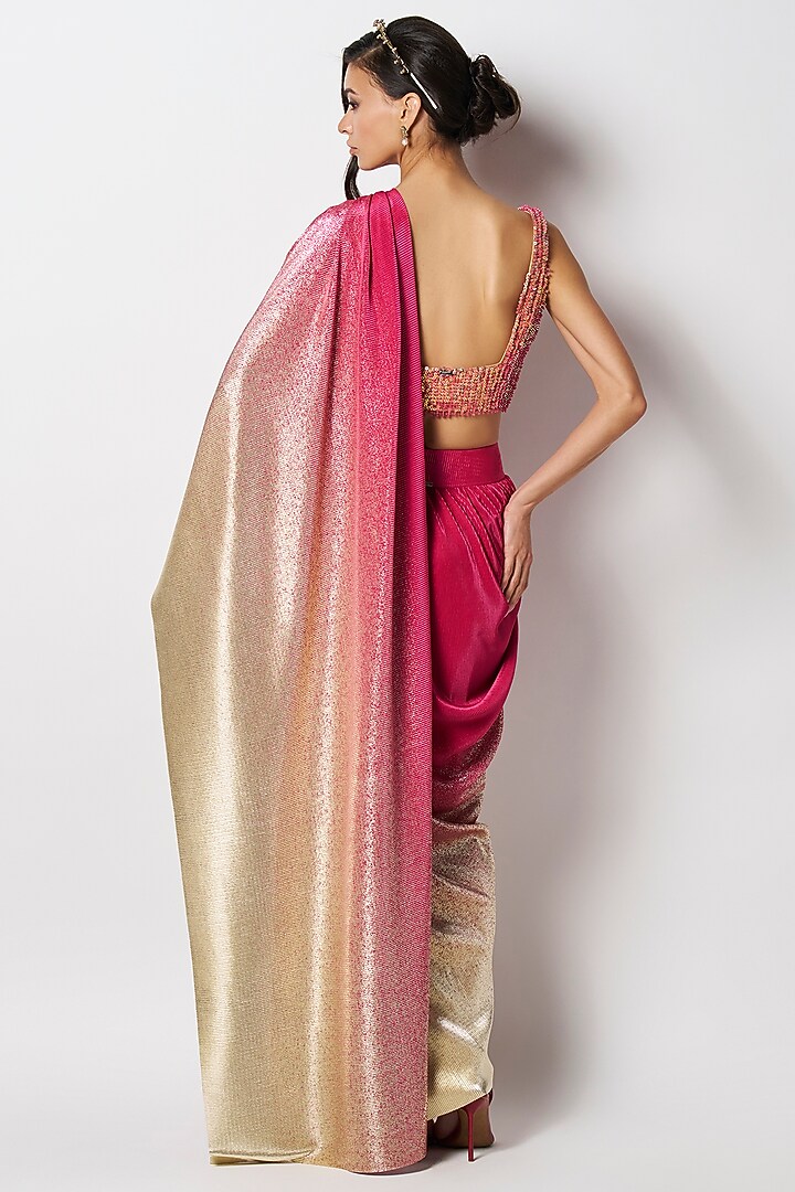 Gold & Fuchsia Silk Hand Embroidered Blouse by 431-88 By Shweta Kapur at Pernia's Pop Up Shop
