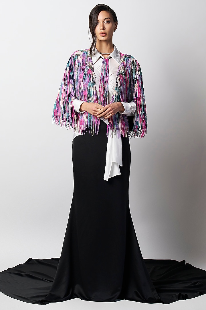Rainbow Colored Silk Embroidered Handcrafted Cape by 431-88 By Shweta Kapur at Pernia's Pop Up Shop
