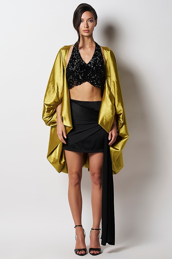 Kelly Green Satin Cape by 431-88 By Shweta Kapur at Pernia's Pop Up Shop