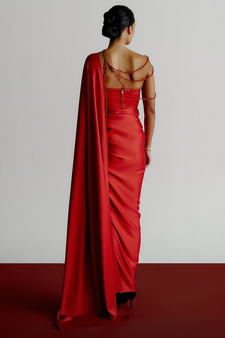 Red Versace Crepe Sculpted Corset by 431-88 By Shweta Kapur at Pernia's Pop Up Shop