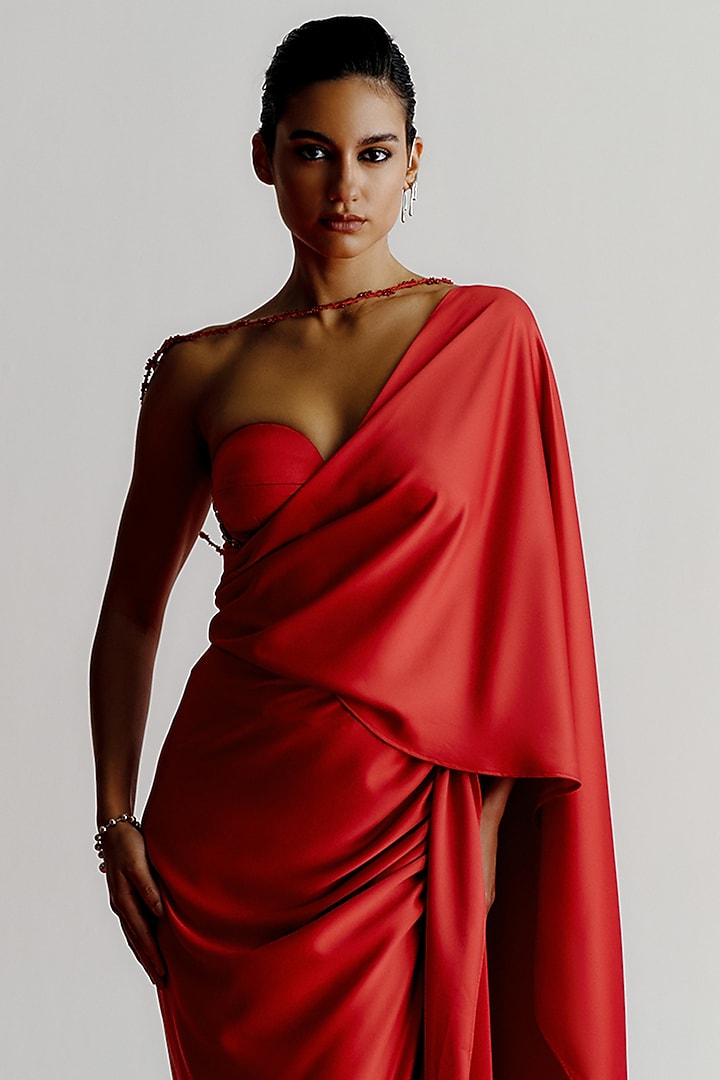 Red Versace Crepe Sculpted Corset by 431-88 By Shweta Kapur at Pernia's Pop Up Shop