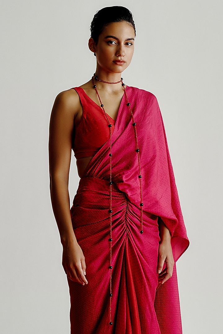 Red Dupion V-Neck Blouse by 431-88 By Shweta Kapur at Pernia's Pop Up Shop