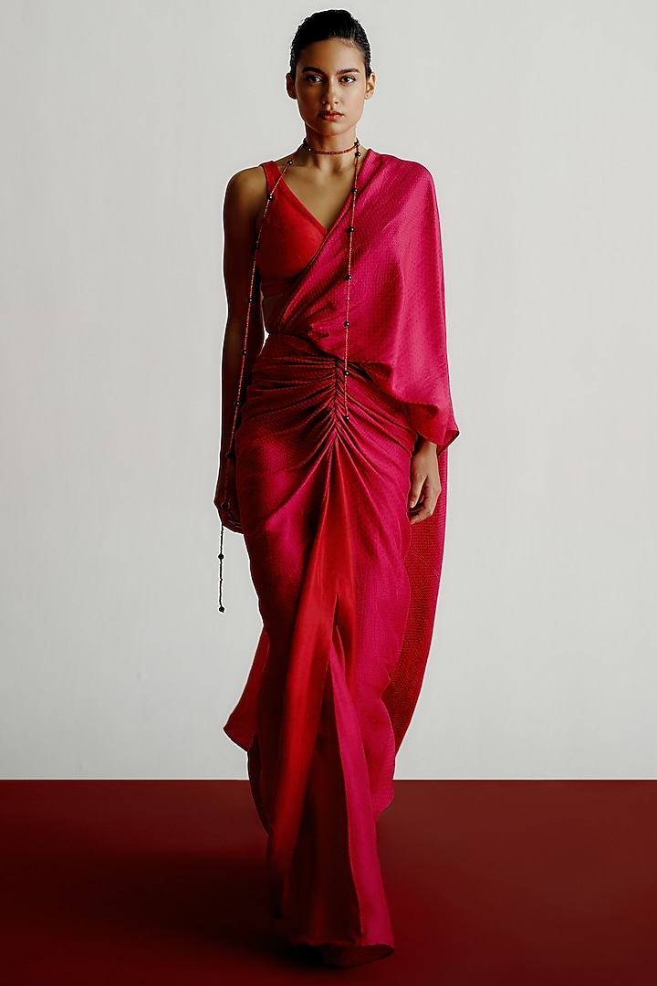 Red Dupion V-Neck Blouse by 431-88 By Shweta Kapur at Pernia's Pop Up Shop
