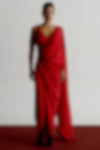 Red Dupion V-Neck Blouse by 431-88 By Shweta Kapur at Pernia's Pop Up Shop