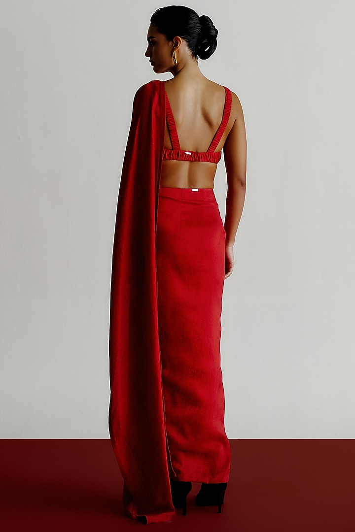 Red Dupion V-Neck Blouse by 431-88 By Shweta Kapur at Pernia's Pop Up Shop