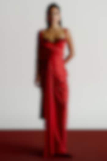 Red Capri Crepe Floral Beaded Blouse by 431-88 By Shweta Kapur at Pernia's Pop Up Shop